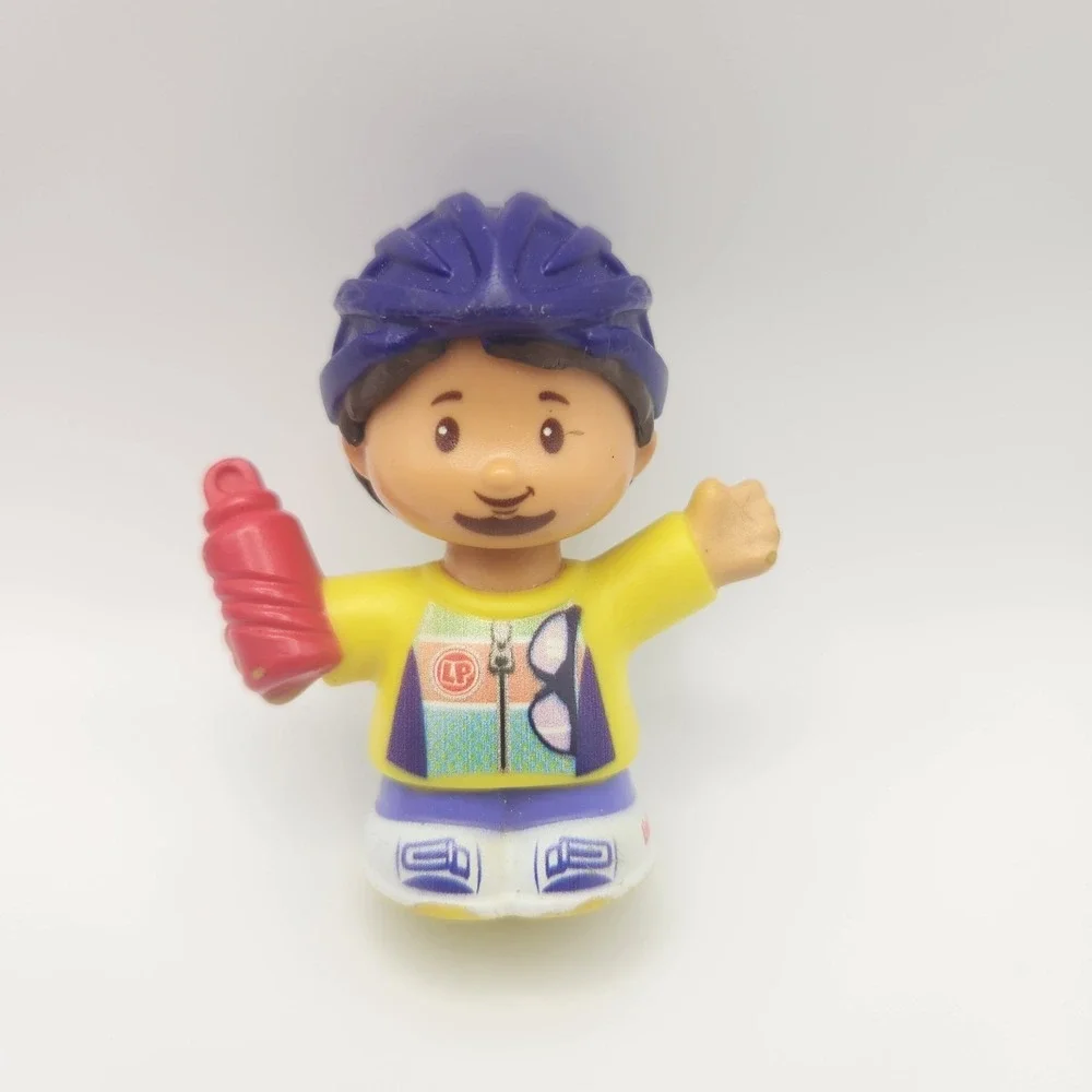 Fisher Price Little People Bike Bicycle Rider Boy Purple Helmet W/ Water Bottle